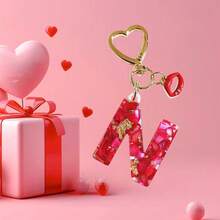 1pc Red Epoxy Initial Keychain, Cute Rhinestone Red Lip Heart Shaped Keyring, Valentine's Day Gift, Women Bag Charm Pendant, Suitable For Gifting To Lover/Best Friend/Mother/Friend - Red - View 38