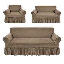 3 Piezas Fundas de Sofá Universales con Falda (1, 2 y 3 Plazas),Cubre Sofá Estilo Elegante y Acogedor,Cubre Sillones para Sala,Cubre Patas y Parte Inferior para Renovar Sofás Antiguos,Tela Transpirable con Caída Natural,Protector de Muebles para Sala y Hogar Ideal para Familias y Mascotas-Capuchino - Capuchino - Ver 2