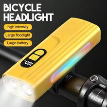 1pc Bicycle Front Light With Colorful Warning Side Light Digital Display MTB Head Light Bottom Magnet Flashlight Cycling Accessories - Bicycle Lights - View 1