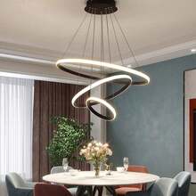 3-Ring LED Ceiling Light Pendant Light, Adjustable Three-Color Dimming Decorative Light For Living Room, Bedroom, Home - Black - View 1
