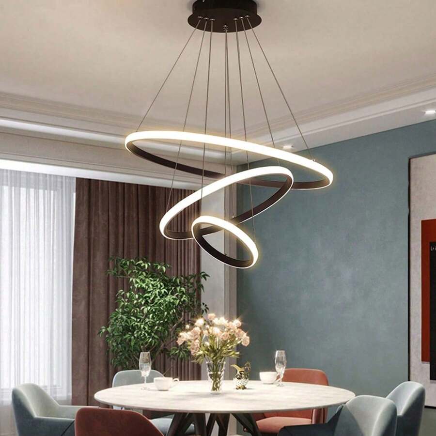 3-Ring LED Ceiling Light Pendant Light, Adjustable Three-Color Dimming Decorative Light For Living Room, Bedroom, Home - Black - View 1