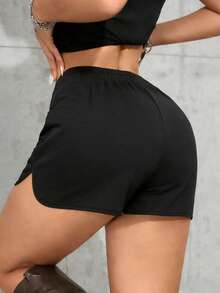 Damen Lässig Shorts mit elastischem Bund und Kordelzug, bequem und hautfreundlich, Bermuda Shorts geeignet für Outdoor-Sport und Alltag Outfit - Schwarz - Übersicht 5