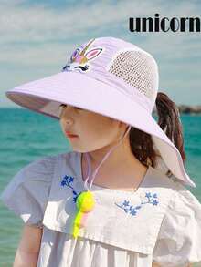 1pc Toddler & Kids' Navy Blue Shark Cartoon Bucket Hat With Neck Strap, Adjustable Drawstring, Outdoor Sports Cap, Random Whistle Color, Spring/Summer - Purple Unicorn - View 4