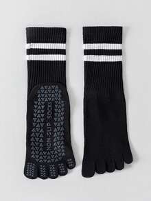 1/5双装 女士随机颜色条纹防滑舒适柔软瑜伽普拉提跑步健身运动五趾袜 - 彩色 - 查看 13