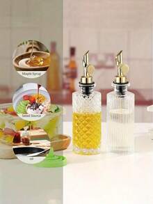 1个6.5盎司/200毫升玻璃橄榄油分装瓶，简约咖啡糖浆瓶，带金色金属漏斗量杯，适用于厨房 - 彩色 - 查看 2