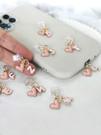 Pink Heart-Shaped 26 Letter Dust Plug, Letter Heart-Shaped Phone Earphone Charging Port Protective Cover Accessory, Suitable For DIY Phone Decoration, Universal Type-C Charging Port Dust Plug
