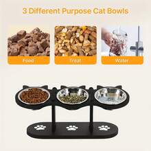 15° Tilted Stainless Steel Cat Bowl, 3-Tier Adjustable Pet Feeder With 3 Stainless Steel Bowls, Anti-Spill Black Wooden Base, Measuring Pet Food Scoop, Suitable For Cats And Small Dogs - 680ML - View 5