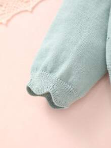 Girls Lightweight Button Hollow Knit Cardigan - Cadet Blue - View 4