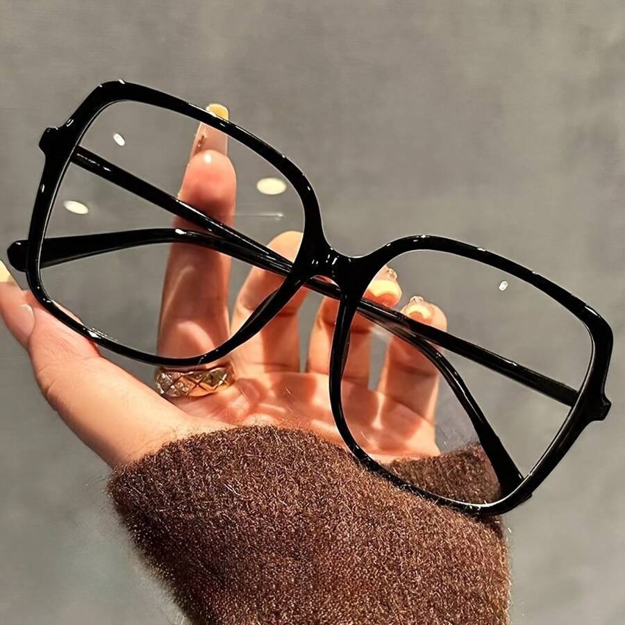 Women's Large Frame Square Glasses - Oversized Black Full Frame Glasses, Suitable For Both Daily And Formal Occasions, Modern European Style Elegant Round/Rectangular Face Frame - Perfect For Parties And Events - 1 件 黑色 - 查看 1