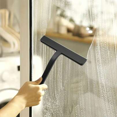 Portable Home Cleaning Tool Short Handle TPR Glass Scraper; Cleaning Gadget Squeegee: Glass Wiper With Silicone Blade For Bathroom & Kitchen