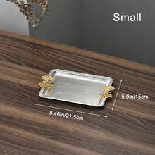 Khay kim loại bạc, Đĩa đựng đồ ăn hình chữ nhật có tay cầm hình bướm phong cách cổ điển, Đồ trang trí tiệc và đĩa đựng, Bộ đồ ăn cho lễ cầu nguyện, Khay đựng mỹ phẩm và trang sức, Có 3 kích cỡ - Bạc - Xem 13