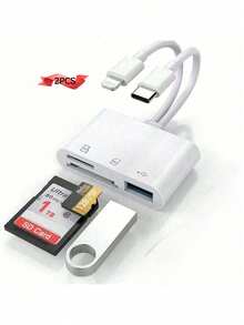 1个带双USB接口和三USB 3.0适配器的SD读卡器，用于读取SD/TF卡，兼容MacBook/iPad/15 Pro Max/15 Pro/15 Plus/15/14/13/12/11/XS/XR/8/7/6以及各种Type-C或Lightning接口的设备，即插即用。1个SD读卡器数码相机适配器，USB三合一相机适配器，适用于 14/13/12/11/X/8/7/iPad和Micro SD卡适配器。