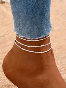 1 chiếc vòng chân dây xích lấp lánh sang trọng, tối giản, đa năng, phù hợp cho sử dụng hàng ngày, đi nghỉ mát, dự đám cưới, dự tiệc. - Bạc - Xem 3