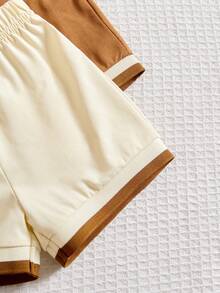 4pcs/Set New Summer Baby Boys' Letter Print Striped Trim Vest And Shorts - Multicolor - View 7