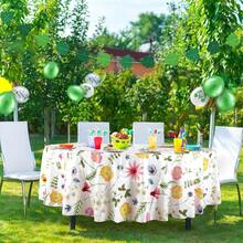 6 Pcs Round Plastic Tablecloth 70inch Watercolor Flower Table Cloth Decorative Disposable Outdoor Floral Table Cover Disposable Summer Tabletop For Party Picnic (Flower,Colorful) - 66朵花 - 查看 7