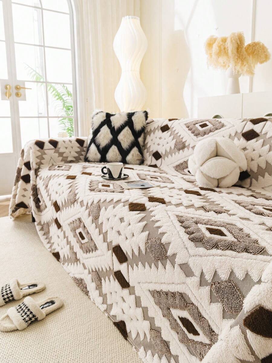 1件装毛绒沙发巾，奢华简约沙发套，防滑防尘防刮沙发保护垫，适用于客厅、卧室、办公室、书房等场所的装饰。