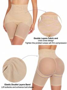 High Waisted Butt Lifting Shapewear Shorts For Women – Tummy Control Body Shaper Girdle With Mesh Sheer Panties, Thigh Slimmer Shaping Bottoms For Under Dresses - Màu be - Xem 7