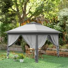 Outsunny 3.3 m Gazebo Pieghevole con Zanzariera e Doppio Tettuccio, Altezza regolabile e Borsa da Trasporto, Beige - Grigio - Visualizzare 9