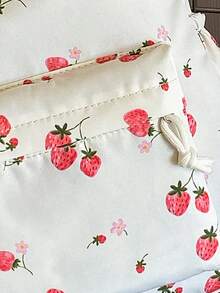 Set de 3 rucsacuri la modă cu model de căpșuni, stil școlar, inclusiv rucsac, geantă de prânz și penar, cu compartiment pentru laptop, bretele reglabile, set de ghiozdane cu capacitate mare și mai multe buzunare, set de rucsac multifuncțional de zi cu zi, potrivit pentru fete/adolescenți/studenți/absolvenți pentru uz zilnic/vacanță/călătorii/înapoi la școală - alb - Vizualizare 12