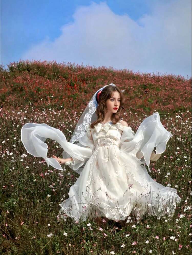 1 对白色女士长款雪纺可拆卸袖口，多功能手臂遮盖，适用于新娘婚纱、礼服、戏服、派对、角色扮演配饰 - 彩色 - 查看 9