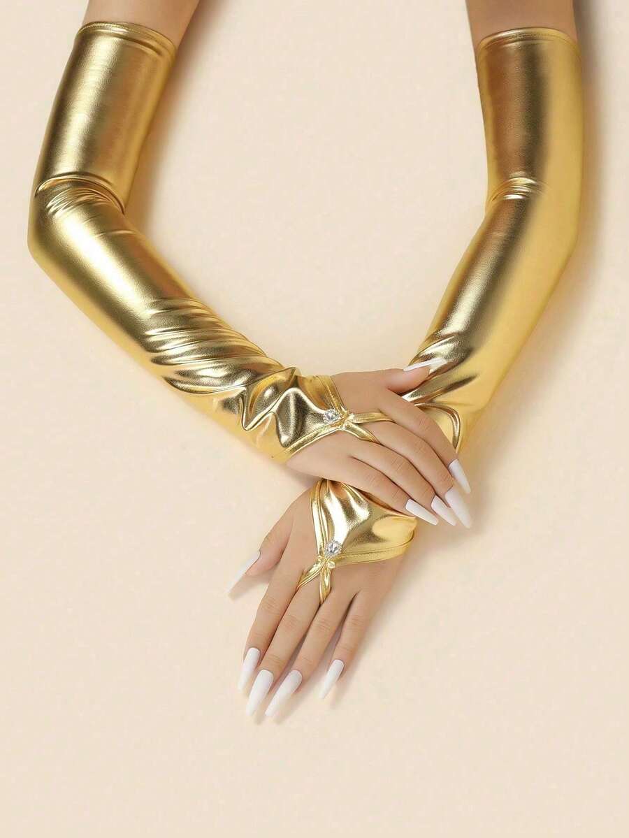 1pc Long Rhinestone Elastic Sleeve Gloves For Women, Party & Ball - Multicolor - View 1