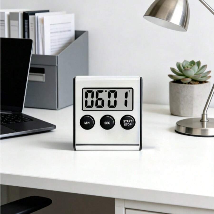 1pc Stainless Steel Digital Kitchen Timer With Multi-Function Display, Electronic Countdown Timer Great For Cooking Or Learning Reminders, Essential Home Tool, Requires 1 AAA Battery (Not Included)