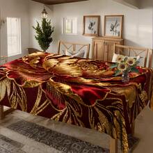 1pc Elegant Red & Golden Peony Flower Tablecloth - Luxury Rectangular Chinese New Year Table Cover, Machine-Made Fabric Suitable For Dining Table, Kitchen, Wedding, Party Decor - Year-Round Use, 2D Flat - 彩色 - 查看 10