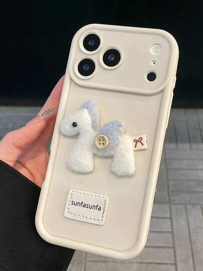 甜美酷炫简约纯色手机壳，兼容 17 Pro Max，防指纹，日常通勤必备，饰有毛茸茸的可爱小马图案，兼容 17/17 Pro/17 Pro Max/17 Air、16/15/14/13/12/11/Pro/Pro Max/Plus、S20-S25/FE/Ultra、A56 5G、Redmi 系列 | 可爱蝴蝶结和小爱心装饰，可拆卸配件