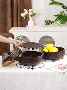 1pc Plastic PET Material Elevated Rotating Tray With Lid, Dust-Proof Fruit/Dessert/Snack/Cake Stand, Reusable For Festivals, Weddings, Parties And Various Occasions - One Size Fits All - View 1