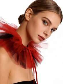 1 Stück rote und schwarze Fliege, Clown Make-up Ball Farbblase Netz Fake Kragen Bühnenperformance Fake Kragen Horror Accessoires Bühnenzubehör - Rot - Übersicht 5