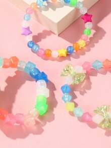 3pcs/Set Girls' Sweet Heart & Star Beaded Layered Bracelet, Children's Party & Birthday Gift Jewelry - one-size - View 3