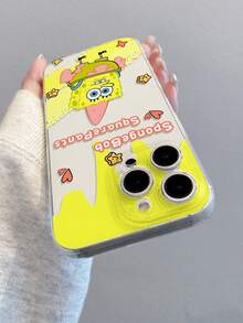 SPONGEBOB 1个极简海绵宝宝拼布爱心星星涂鸦图案防震透明手机壳，适用于三星/11/12/12 Pro Max/14 Pro Max/15/15 Pro/16/16 Pro Max 及其他型号 - 彩色 - 查看 6