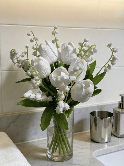 Artificial Lily Bouquet, Fake White Lily Of The Valley Wedding Bouquet, Valley Lily Plants, May Flowers Suitable For Home Garden Wedding Party, Artificial Plants, Outdoor Garden Decor