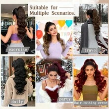 Ponytail Extension Drawstring Clip Style Wig, Black Brown Burgundy 22 Inch Long Wave Synthetic Heat-Resistant Fiber Synthetic Wig, Suitable For Women's Parties And Daily Use - Two-Tone - View 8