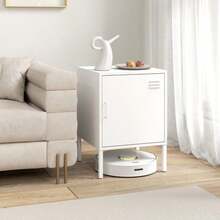 Steel Bedside Table, Multifunctional Side Table, Adjustable Shelf, For Bedroom Or Living Room, White - White - View 2