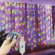 8-Function Remote Control USB Powered LED Curtain String Lights, Party Decorations, Birthday Decorations, Holiday Lighting, Indoor Decor, Home Kitchen Lighting, Wedding Decor, Fairy Lights, Garden Hanging Lights, DIY Lights, Indoor Lighting, Home Decor, Valentine's Day Lights, Living Room Bedroom Kitchen Atmosphere Lights, Outdoor String Lights, Camping Decor Lights, Backdrop Wall Decor - USB Curtain Light String - View 20
