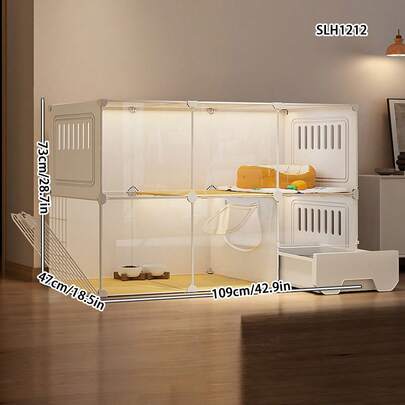 Large Space 1 Bedroom Cat Villa With Drawer Litter Box, Indoor Cat House With Litter Tray For Kittens