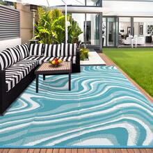 1Pcs Modern Abstract Pattern Outdoor Area Rug For Balcony Pool RV Waterproof Reversible Mat Palm Vintage Straw Plastic Camping Carpet For Patio Deck - xanh nhạt trắng - Xem 2