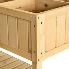 Raised Flower Box Planter With 8 Compartments And Gutters, Made Of Solid Natural Fir Wood, 110 X 46 X 76 Cm