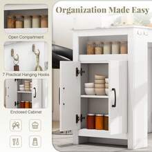 COSTWAY Bar Table, Faux Marble Pub Table With 7 Hanging Hooks, Compartment, Cabinet & Adjustable Shelf, 100cm Long Counter Height Table, Rectangular Dining Table For Living Room & Kitchen, White - White - View 6