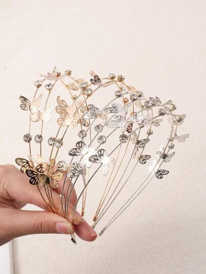 1pc Korean Style Copper Alloy Butterfly Decorated Headband, A Perfect Gift Choice