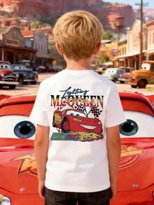 Disney Boys' T-Shirt Featuring A Creative Cartoon Print Of Lightning McQueen From Cars. Made From Soft, Comfortable, And Breathable Fabric, It's Perfect For Everyday Wear, Outings, And Activities-Making It An Ideal Gift For Kids. - 白色 - 查看 3