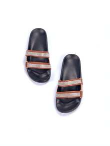 roulvxiang Dép lê mới màu đen, nâu, mơ với họa tiết trái tim, ngôi sao năm cánh, chấm bi, khóa kim loại, kiểu dáng thường ngày trong nhà/ngoài trời, đi biển, dép đế bằng chống thấm nước đính đá lấp lánh dành cho nữ. - màu nâu - Xem 8