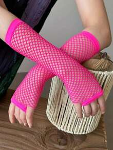 1 Pair Hollow Out Long Gloves, Fashion Party Occasion Autumn Fall Winter Fall Arm Warmers OVBE - 玫紅色 - 查看 1
