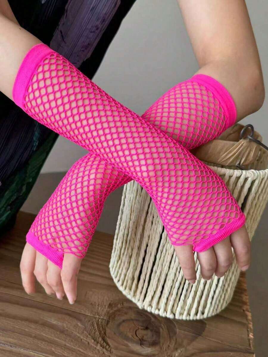1 Pair Hollow Out Long Gloves, Fashion Party Occasion Autumn Fall Winter Fall Arm Warmers OVBE - 玫紅色 - 查看 1
