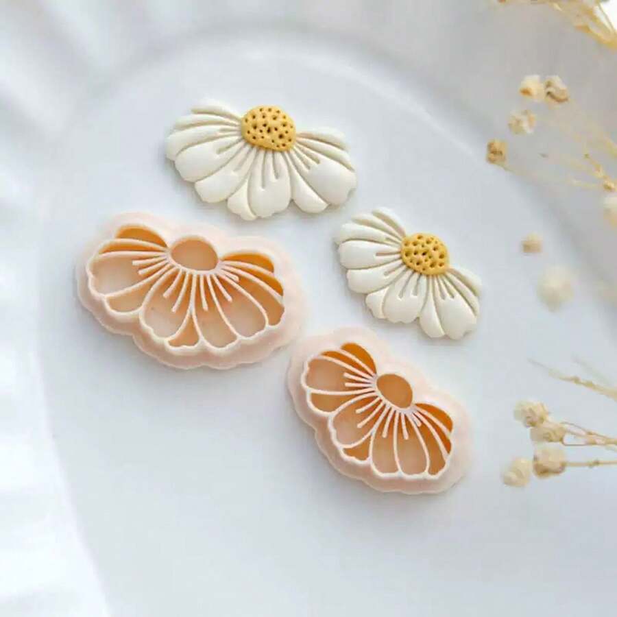 1pc Flower Soft Clay Earring Stud Rhinestone Polymer Clay Printing Cutting Mold, Suitable For Making Brooch, Earrings, Jewelry - Apricot - View 1