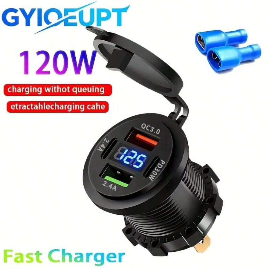 1个智能数字显示车载充电器，支持QC3.0快充，双USB接口，适用于12V-24V电压，Type-C接口，快充首选，适用于汽车、摩托车、卡车、小船等。 - A - 查看 1