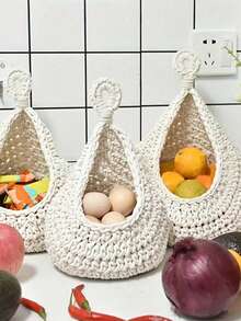 6/3/1pcs Set Wall Hanging Woven Baskets, Bohemian Style, Creative Water Drop Shape, Suitable For Vegetables, Fruits, Kitchen Storage Baskets, Also Fit For Holiday Decoration, Kitchen Storage Bags, Hanging Storage Baskets, Storage Bags, Kitchen Decor Storage Bags - Multicolor - View 11