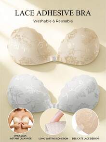 1pc Women Invisible Push-Up Lace Bra With Clear Straps, Self-Adhesive Lifting Backless Bra, Elegant Strapless Bras For Wedding Dresses & Evening Gowns - Multicolor - View 3