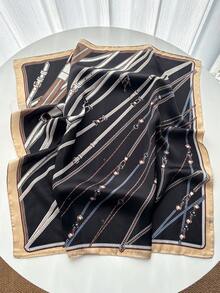 1pc Paisley Print Faux Silk Bandana, Men's Versatile Neck Scarf, Headband, Decoration,Holiday,Travel - Black - View 5